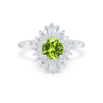 Art Deco Wedding Bridal Ring Baguette Simulated Peridot CZ 925 Sterling Silver
